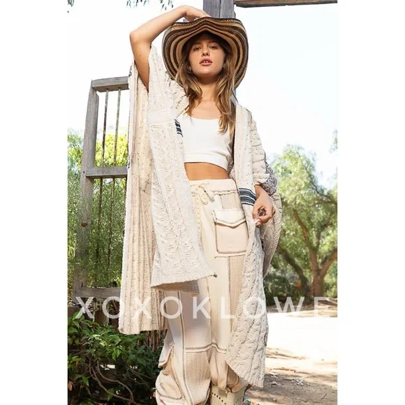 POL Oatmeal Beige Open Front Sleeveless Chenille Cardigan Wrap - Picture 6 of 13